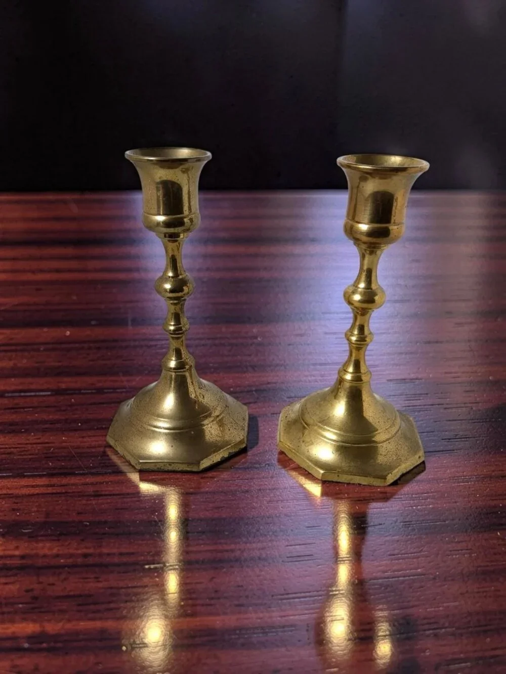 Pair Of 2 Vintage Solid Brass Taper Candlestick Holders Made In India